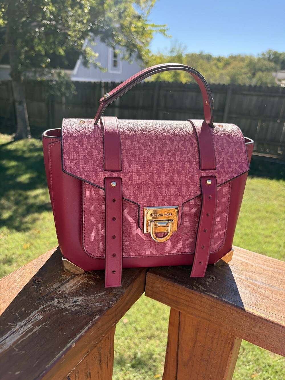 Michael Kors Manhattan Berry Pink Medium Leather Satchel Bag MFSRP $558.00